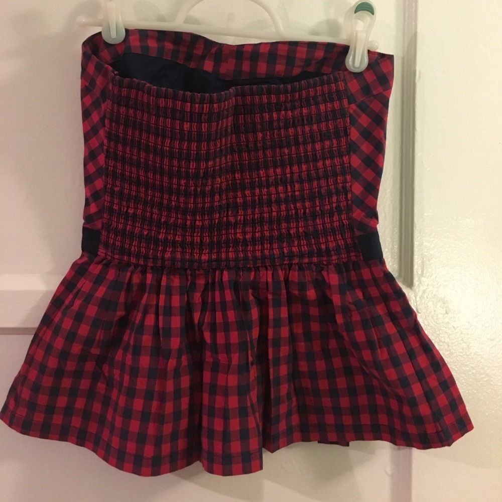 NWT Abercrombie holiday M Navy Red plaid top w bow - Picture 3 of 5